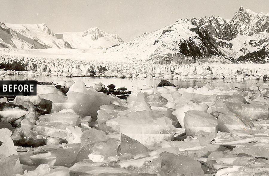 Glacier in its natural state with abundant ice and snow